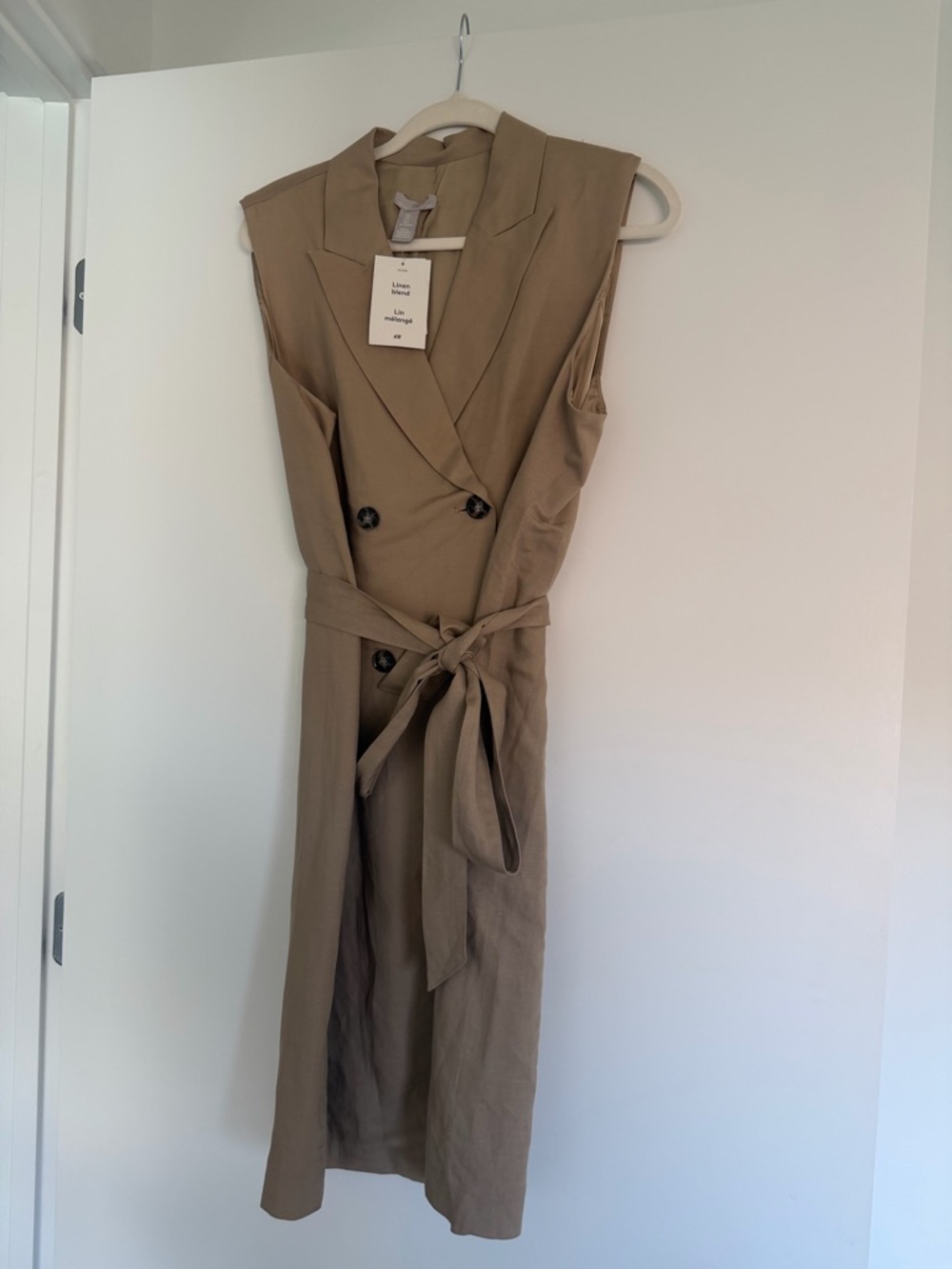 H&M Sleeveless Tie-Waist Midi Dress in Khaki